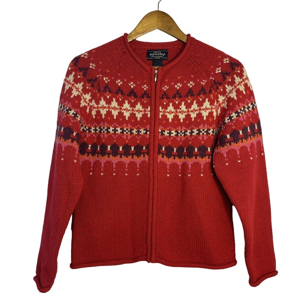 Genuine Sonoma Jean Company Red Cozy Cardigan Sweater Women Petite Medium